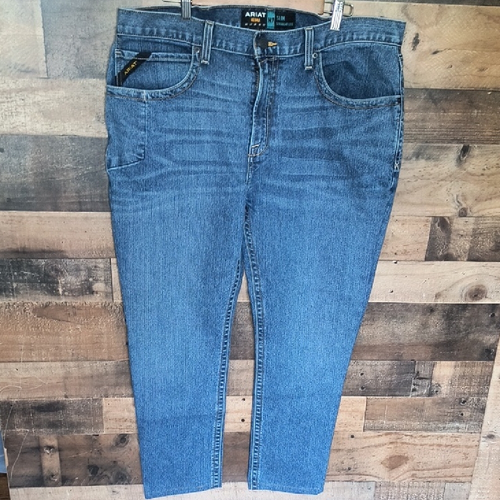 Ariat Rebar M7 Slim Straight Leg Med Wash Jeans Sz 38X29 Men